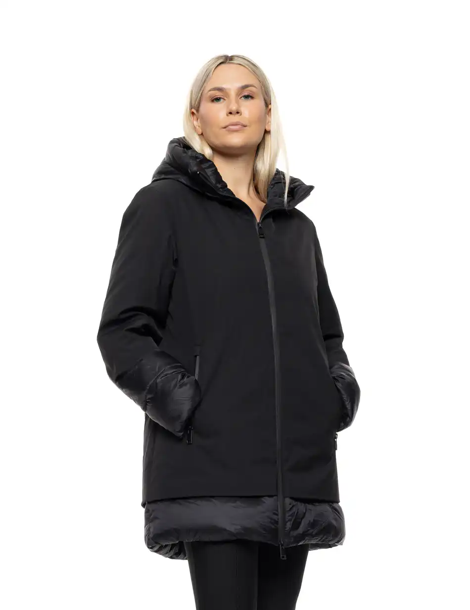 Biston Γυναικείο μακρύ παλτό με κουκούλα 54-101-088 BLACK