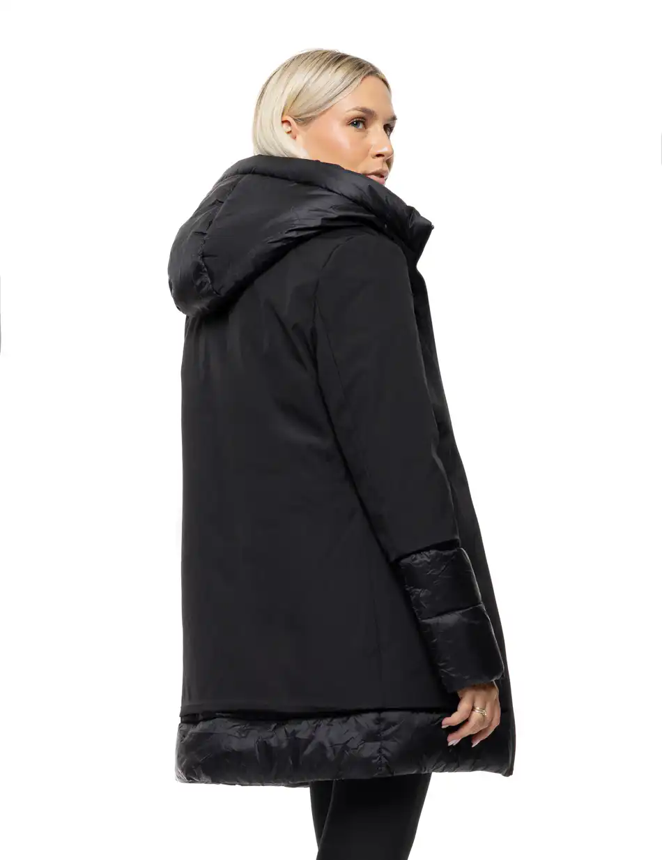 Biston Γυναικείο μακρύ παλτό με κουκούλα 54-101-088 BLACK