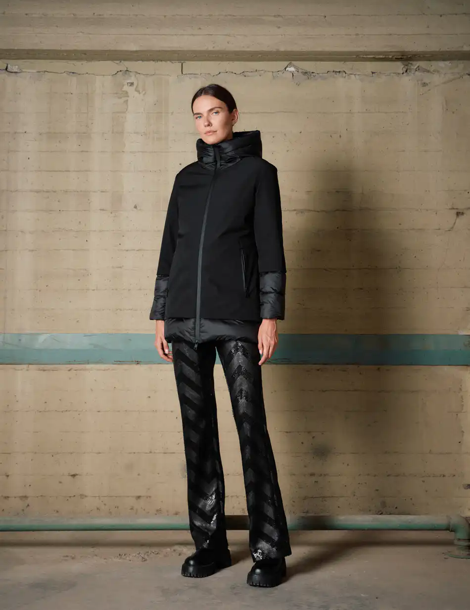 Biston Γυναικείο μακρύ παλτό με κουκούλα 54-101-088 BLACK