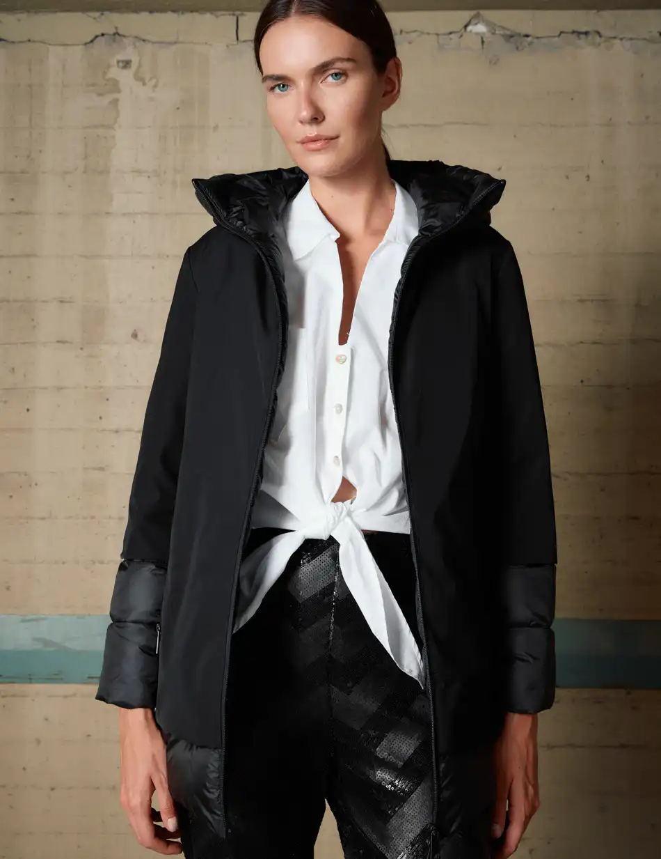 Biston Γυναικείο μακρύ παλτό με κουκούλα 54-101-088 BLACK