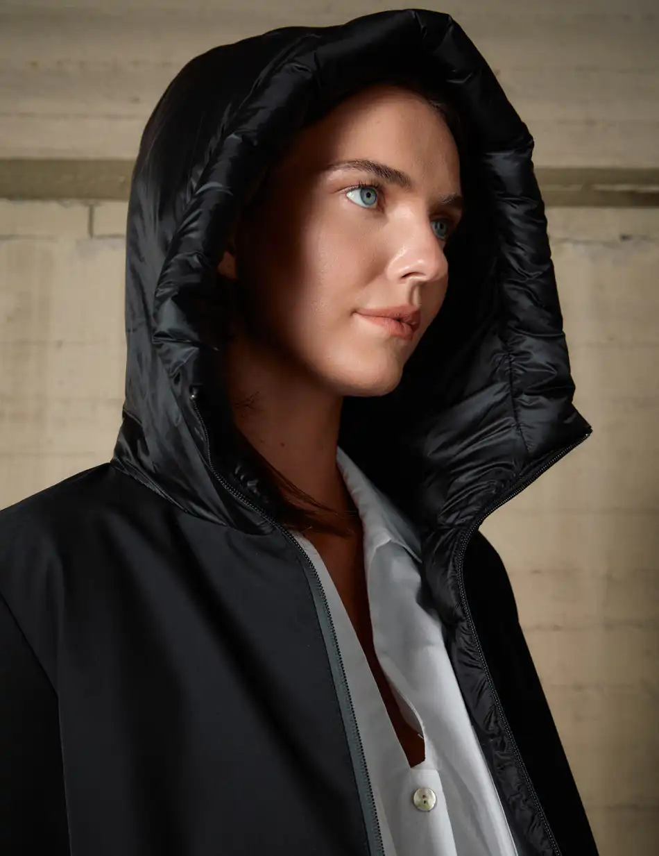 Biston Γυναικείο μακρύ παλτό με κουκούλα 54-101-088 BLACK