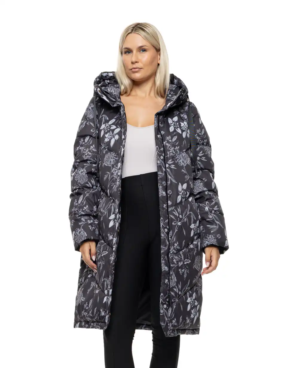 Biston Γυναικείο μακρύ παλτό με κουκούλα 54-101-089 BLACK