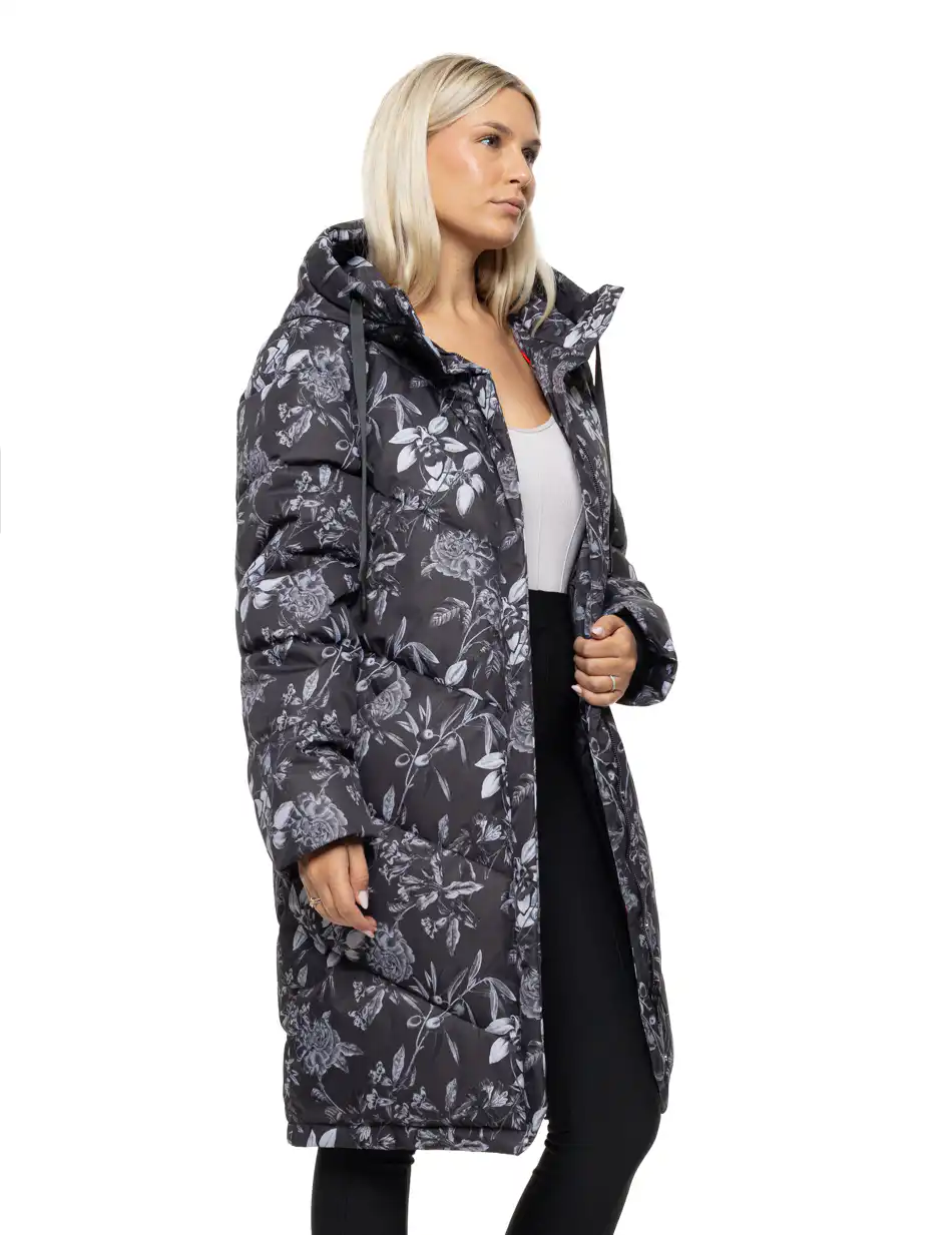 Biston Γυναικείο μακρύ παλτό με κουκούλα 54-101-089 BLACK