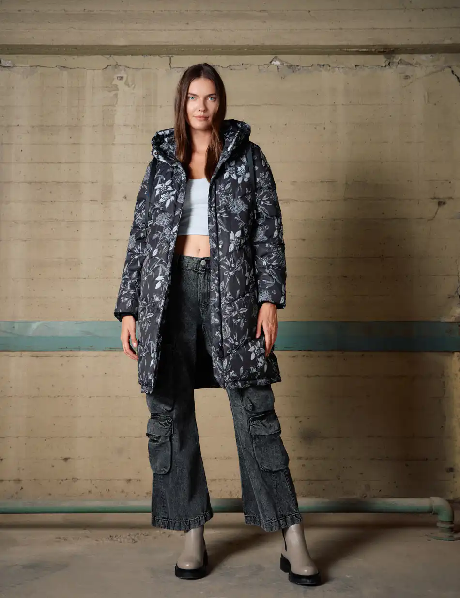 Biston Γυναικείο μακρύ παλτό με κουκούλα 54-101-089 BLACK