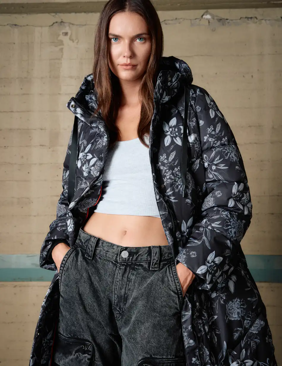 Biston Γυναικείο μακρύ παλτό με κουκούλα 54-101-089 BLACK