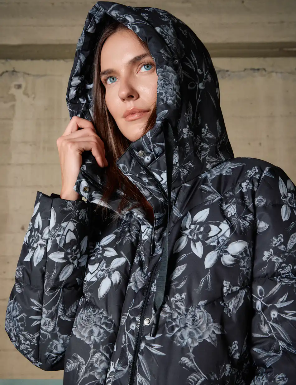 Biston Γυναικείο μακρύ παλτό με κουκούλα 54-101-089 BLACK