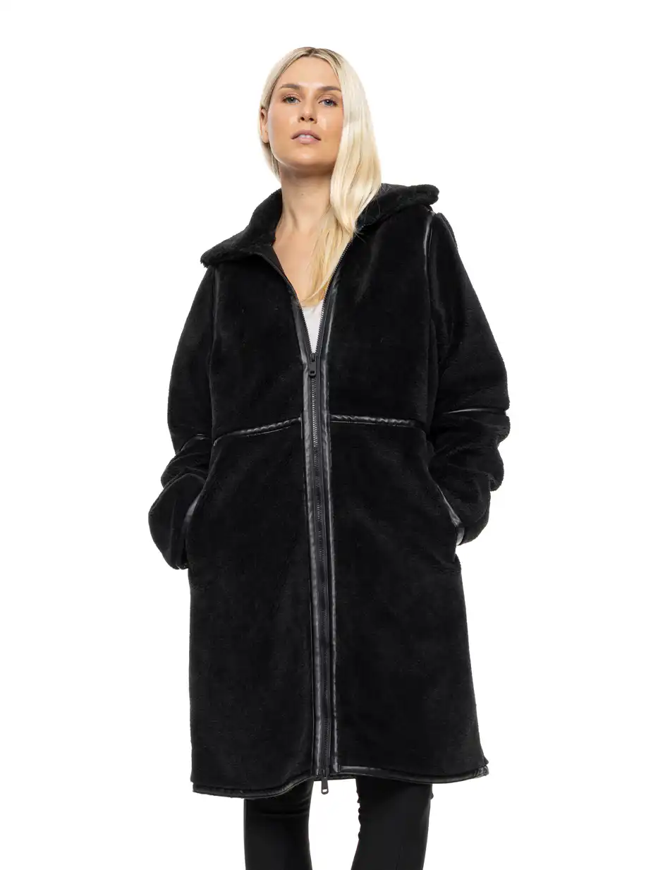 Splendid Γυναικείο μακρύ παλτό με γιακά 54-101-096 BLACK