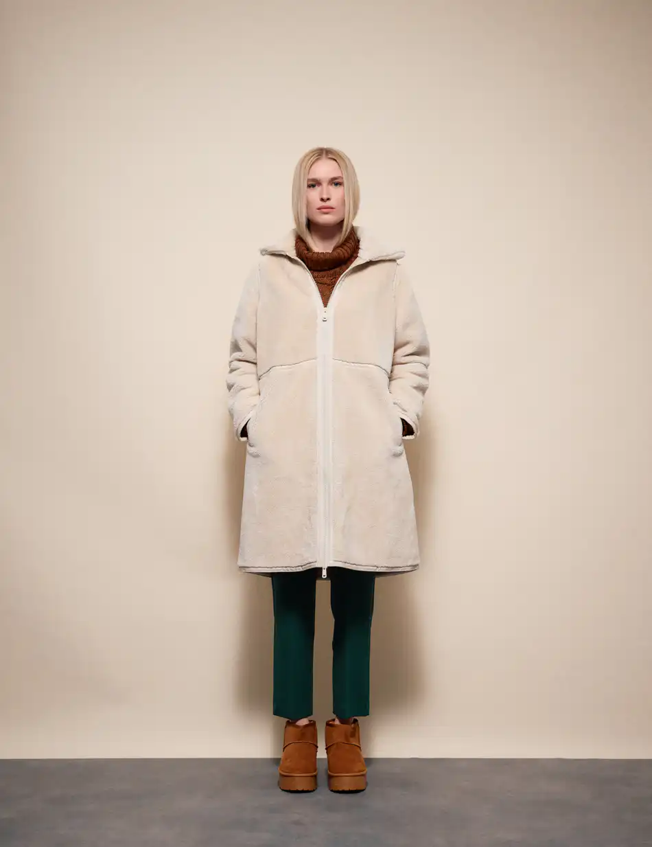 Splendid Γυναικείο μακρύ παλτό με γιακά 54-101-096 OFF WHITE