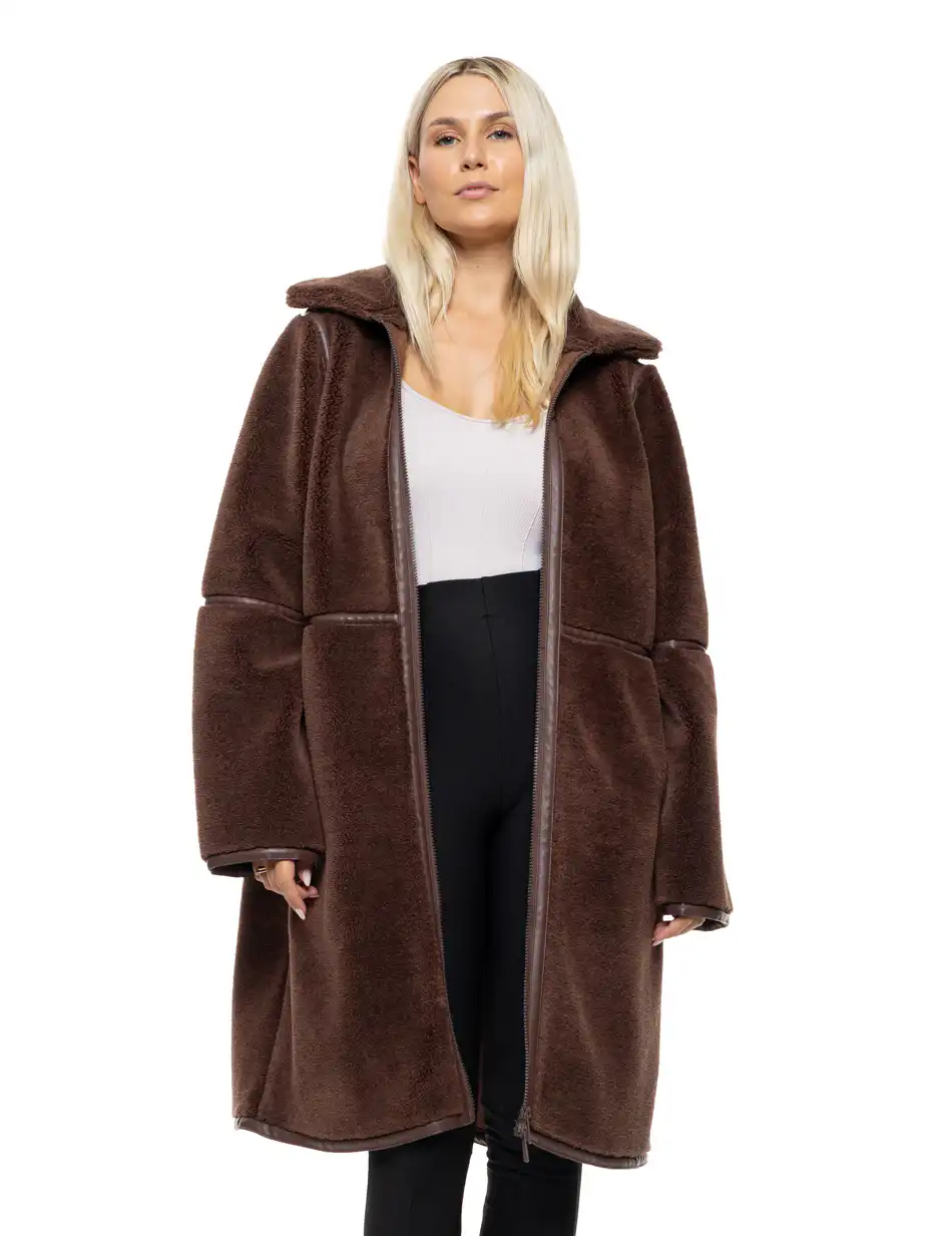 Splendid Γυναικείο μακρύ παλτό με γιακά 54-101-096 BROWN