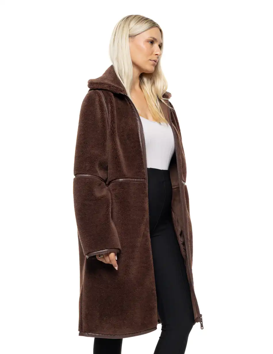 Splendid Γυναικείο μακρύ παλτό με γιακά 54-101-096 BROWN