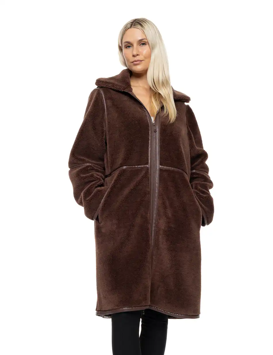 Splendid Γυναικείο μακρύ παλτό με γιακά 54-101-096 BROWN