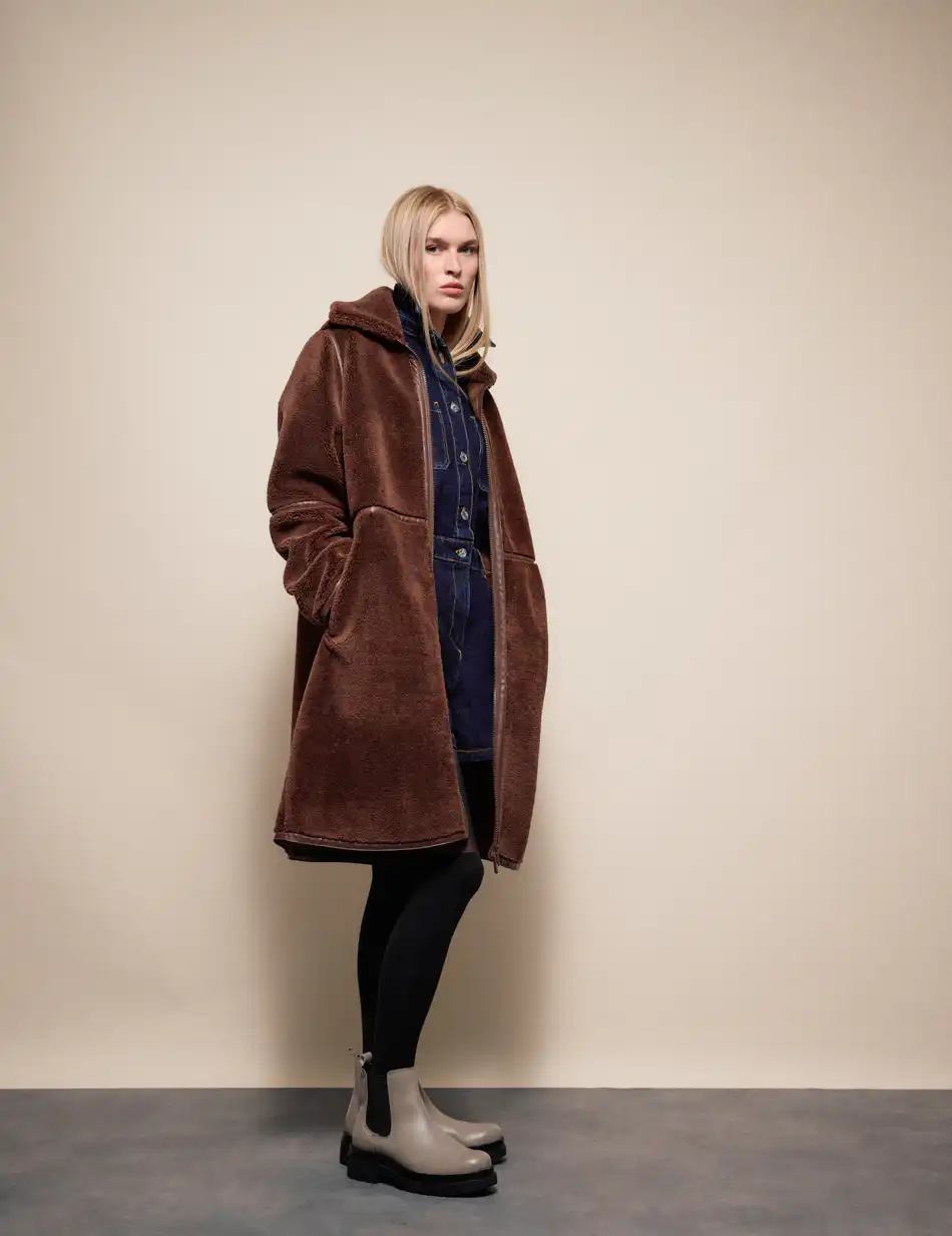 Splendid Γυναικείο μακρύ παλτό με γιακά 54-101-096 BROWN