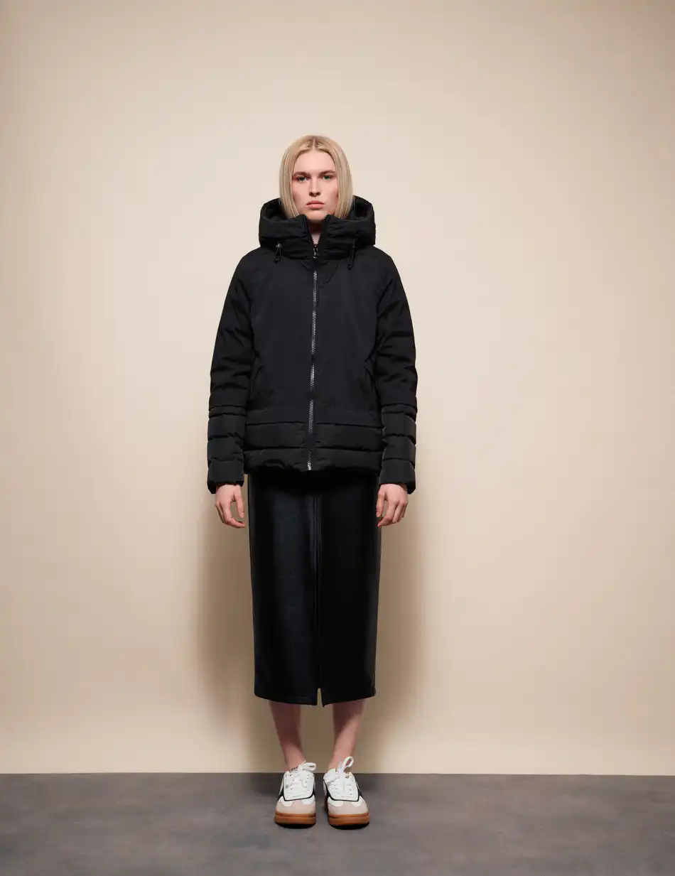 Splendid Γυναικείο κοντό παλτό με κουκούλα 54-101-097 BLACK