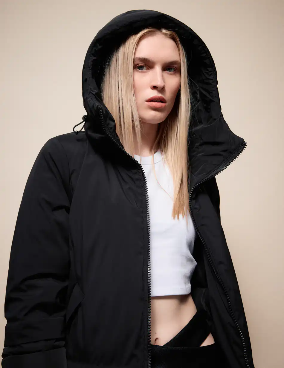 Splendid Γυναικείο κοντό παλτό με κουκούλα 54-101-097 BLACK