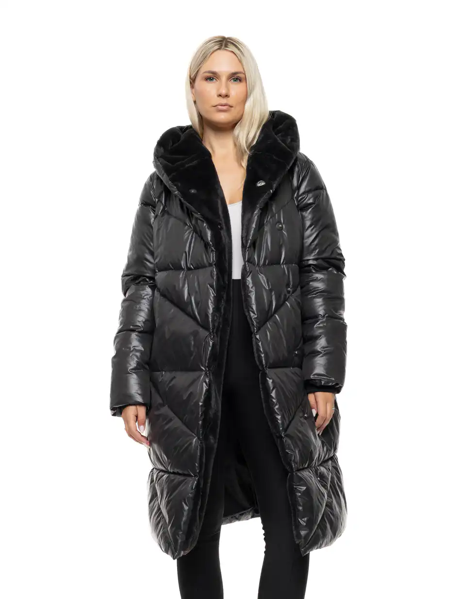 Biston Γυναικείο μακρύ παλτό με κουκούλα 54-101-098 BLACK