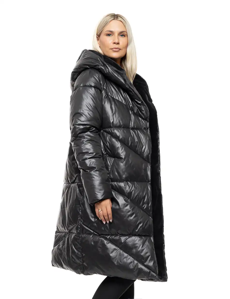 Biston Γυναικείο μακρύ παλτό με κουκούλα 54-101-098 BLACK