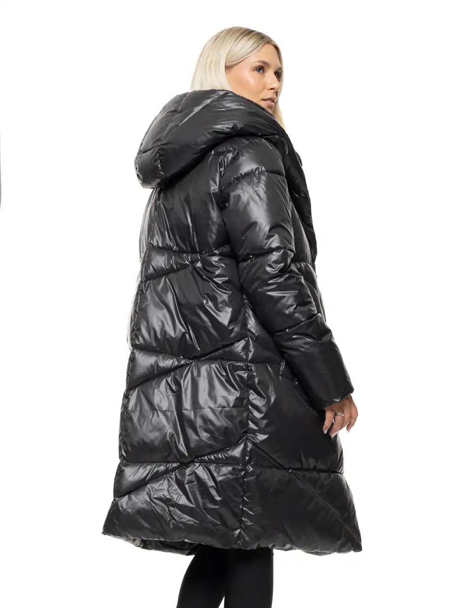 Biston Γυναικείο μακρύ παλτό με κουκούλα 54-101-098 BLACK