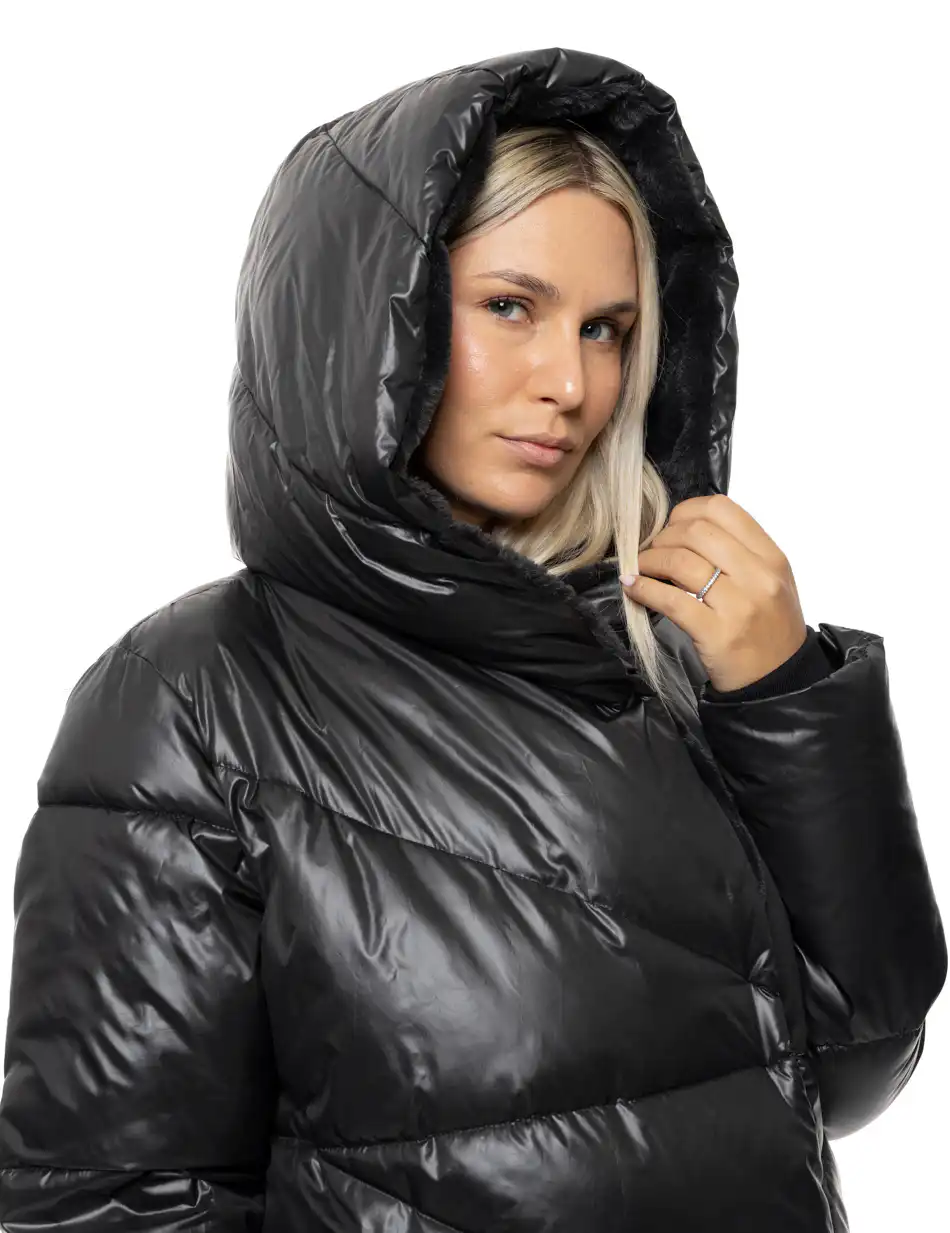 Biston Γυναικείο μακρύ παλτό με κουκούλα 54-101-098 BLACK