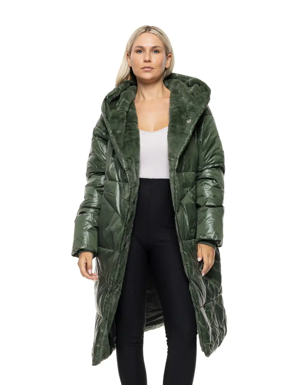 Biston Γυναικείο μακρύ παλτό με κουκούλα 54-101-098 GREEN