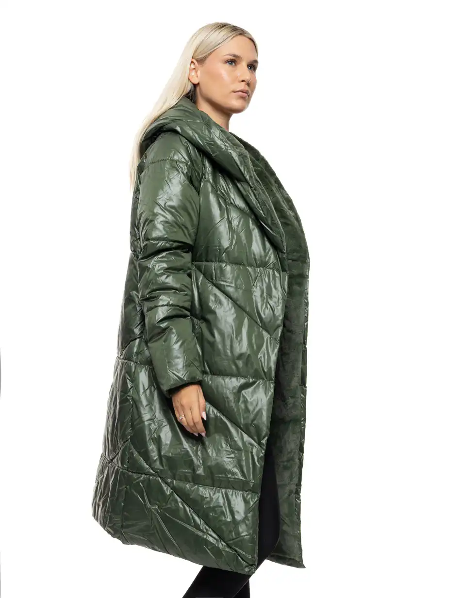 Biston Γυναικείο μακρύ παλτό με κουκούλα 54-101-098 GREEN