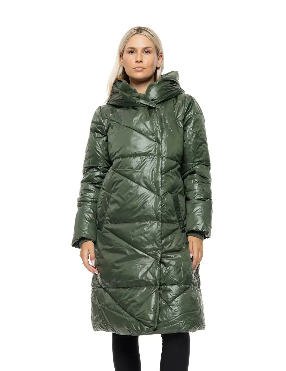 Biston Γυναικείο μακρύ παλτό με κουκούλα 54-101-098 GREEN