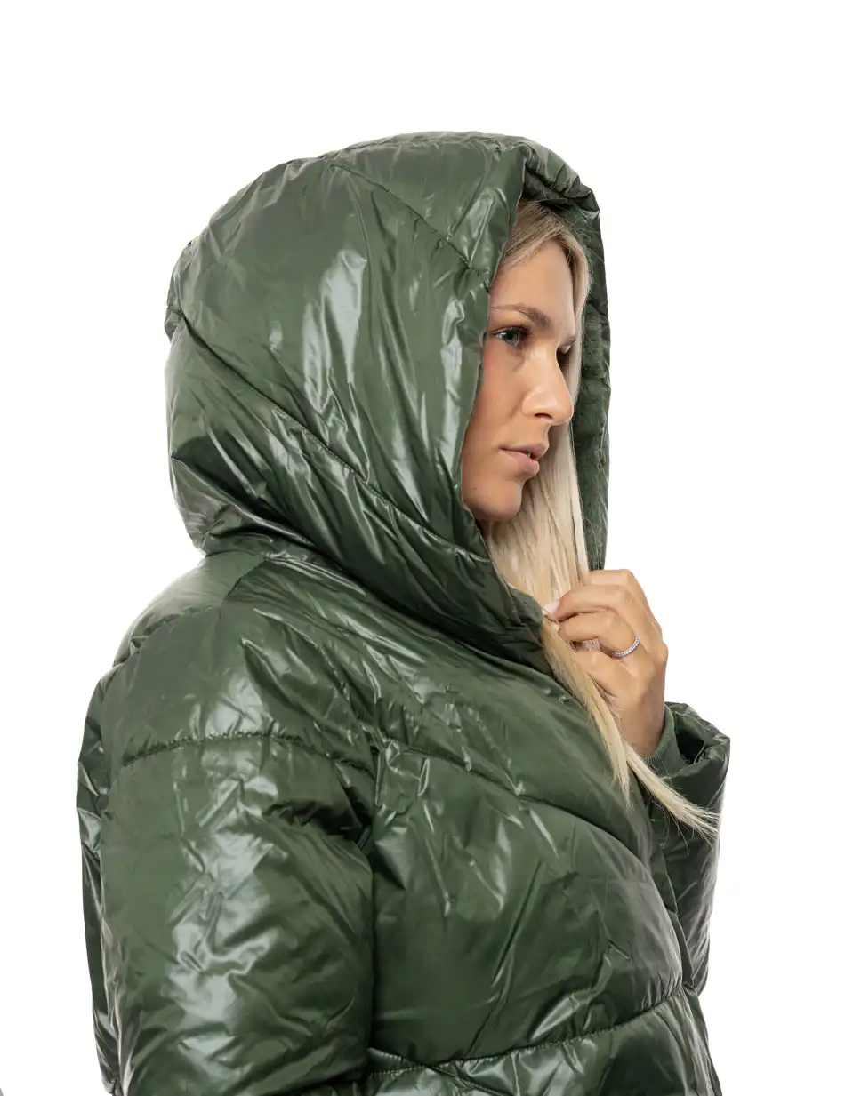 Biston Γυναικείο μακρύ παλτό με κουκούλα 54-101-098 GREEN