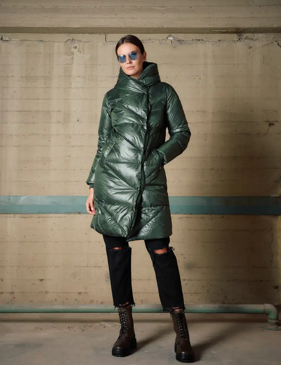 Biston Γυναικείο μακρύ παλτό με κουκούλα 54-101-098 GREEN