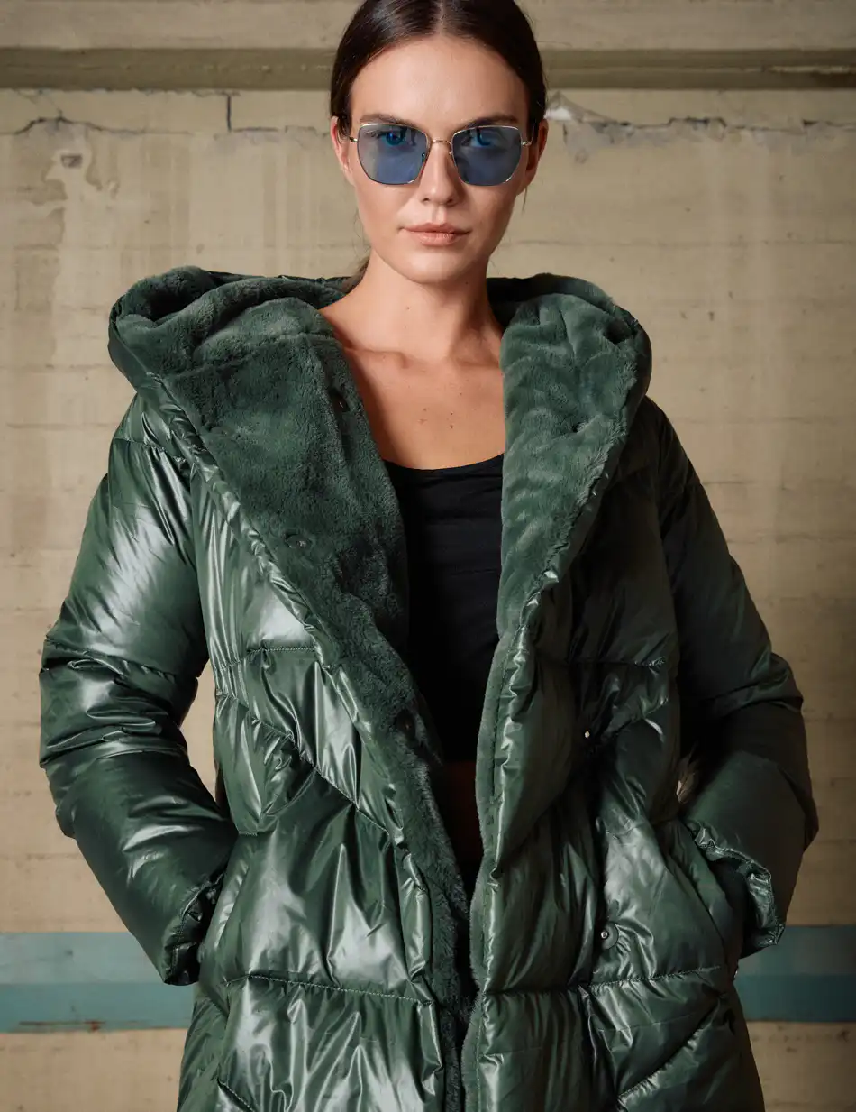 Biston Γυναικείο μακρύ παλτό με κουκούλα 54-101-098 GREEN