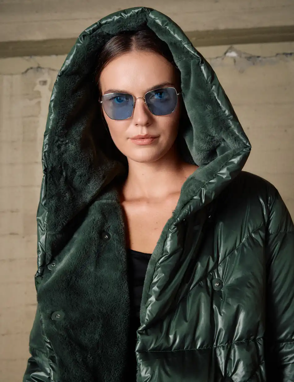 Biston Γυναικείο μακρύ παλτό με κουκούλα 54-101-098 GREEN