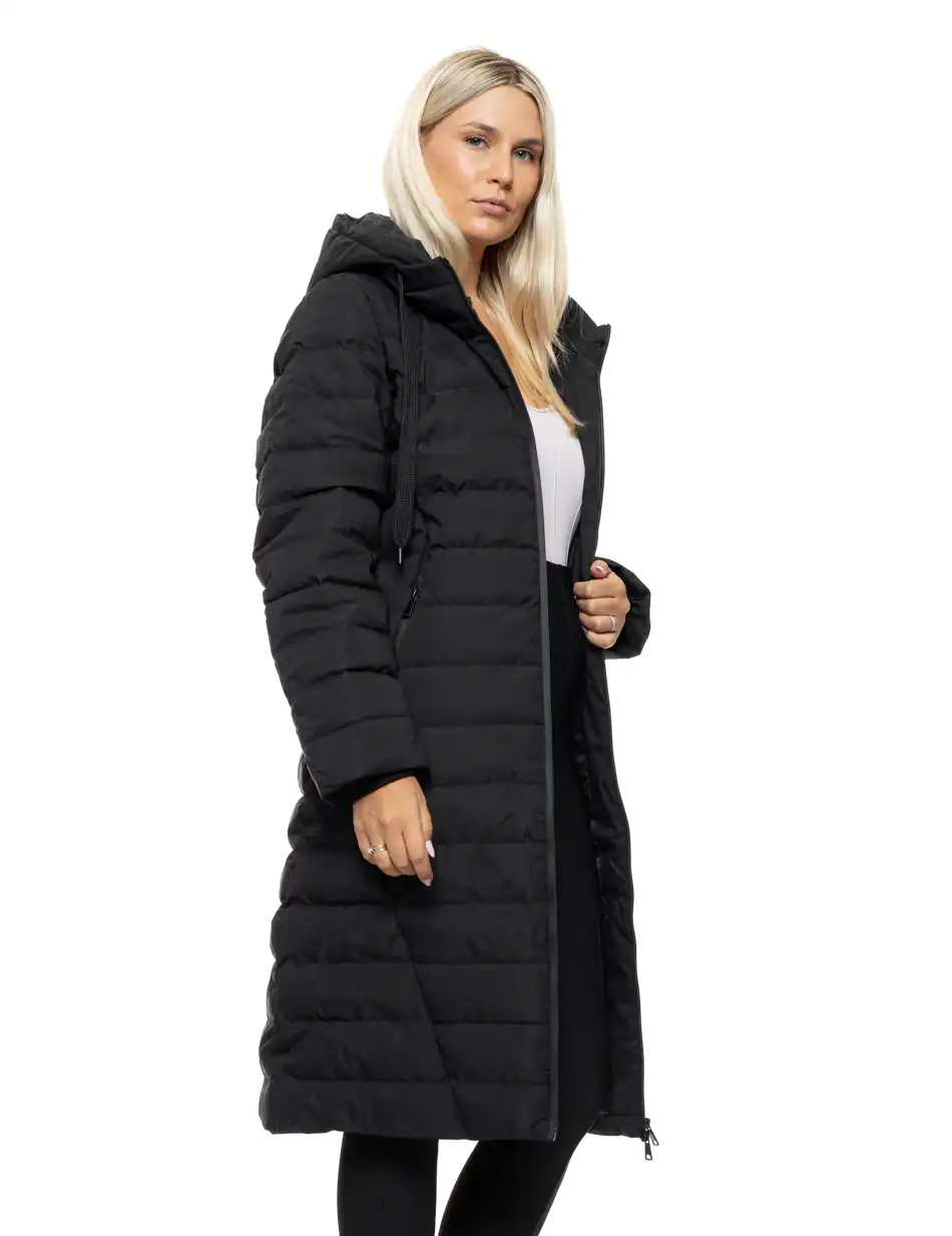 Splendid Γυναικείο μακρύ παλτό με κουκούλα 54-101-099 BLACK