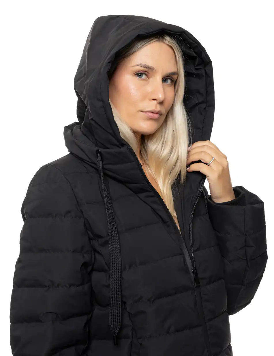 Splendid Γυναικείο μακρύ παλτό με κουκούλα 54-101-099 BLACK