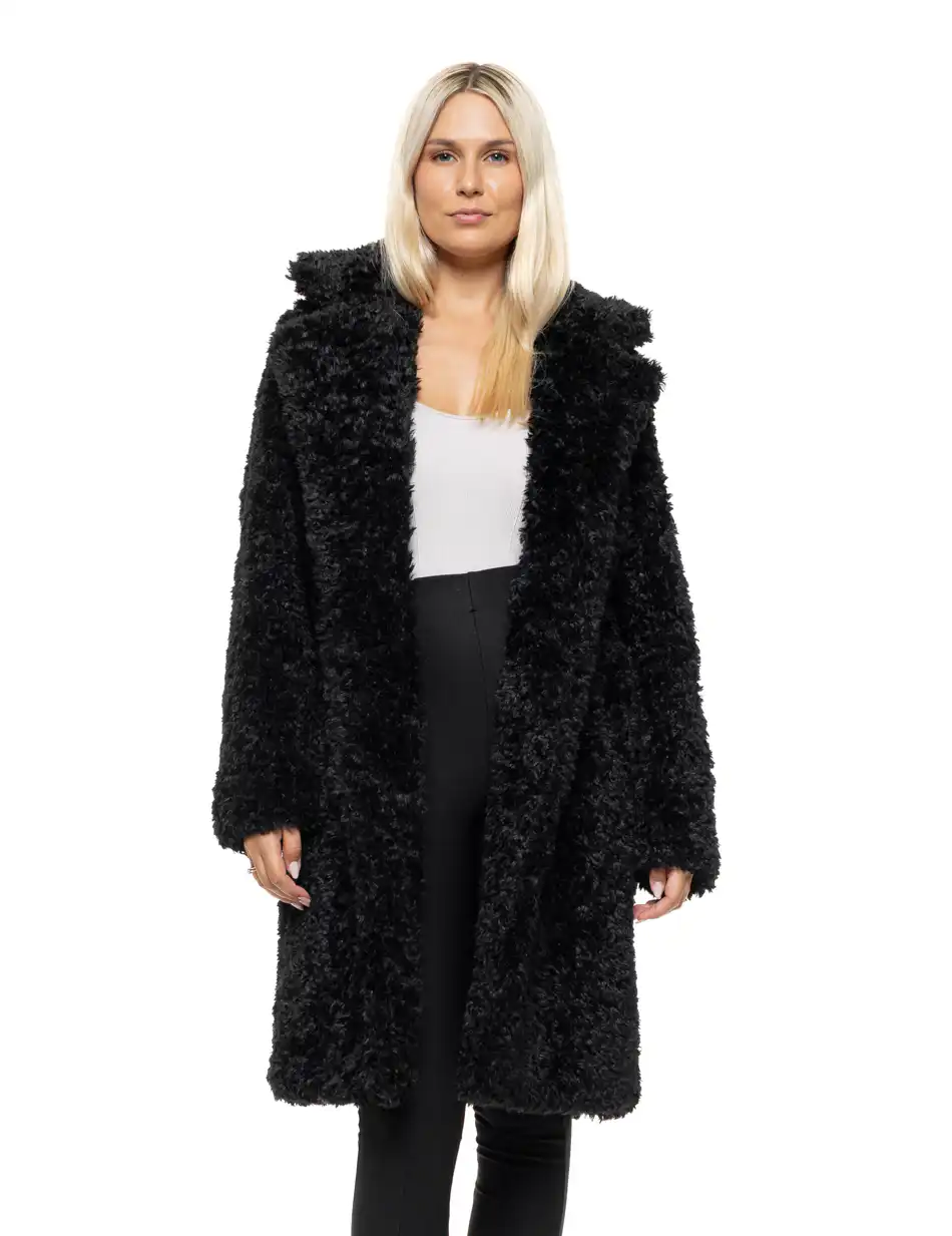 Splendid Γυναικείο μακρύ γούνινο πανωφόρι με γιακά 54-101-100 BLACK