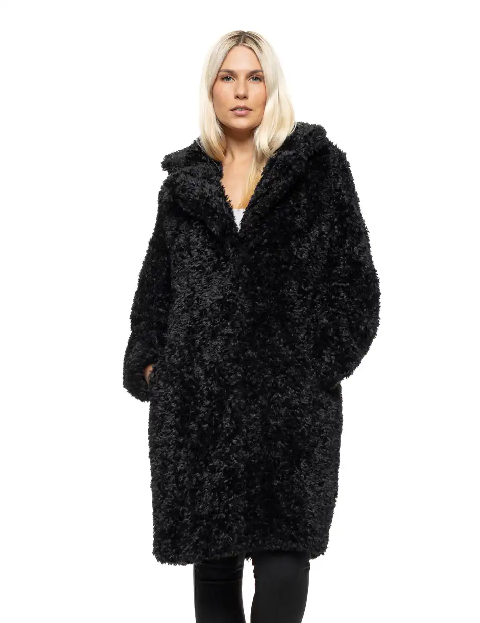 Splendid Γυναικείο μακρύ γούνινο πανωφόρι με γιακά 54-101-100 BLACK