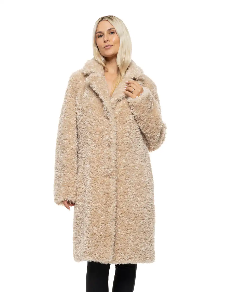 Splendid Γυναικείο μακρύ γούνινο πανωφόρι με γιακά 54-101-100 BEIGE
