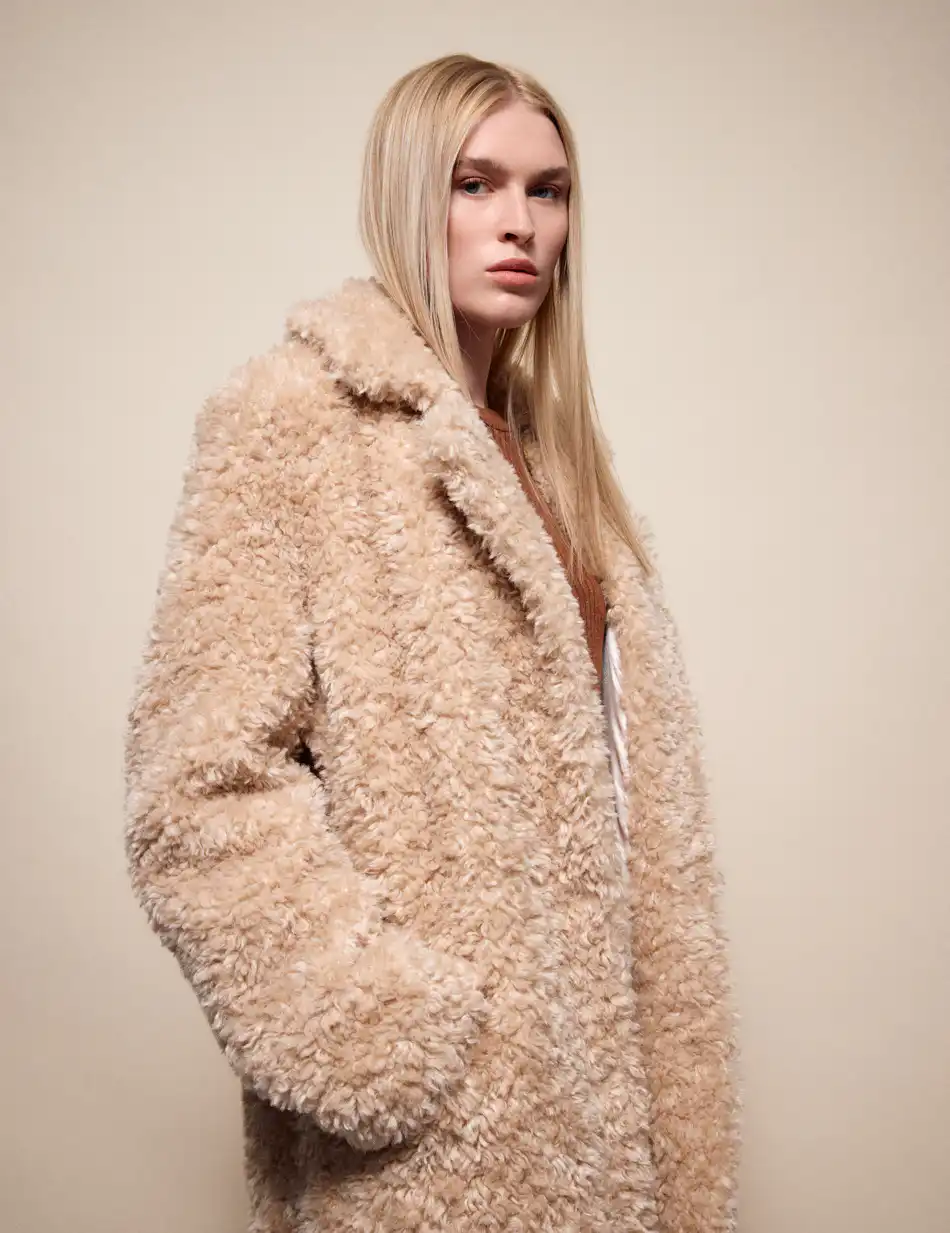 Splendid Γυναικείο μακρύ γούνινο πανωφόρι με γιακά 54-101-100 BEIGE