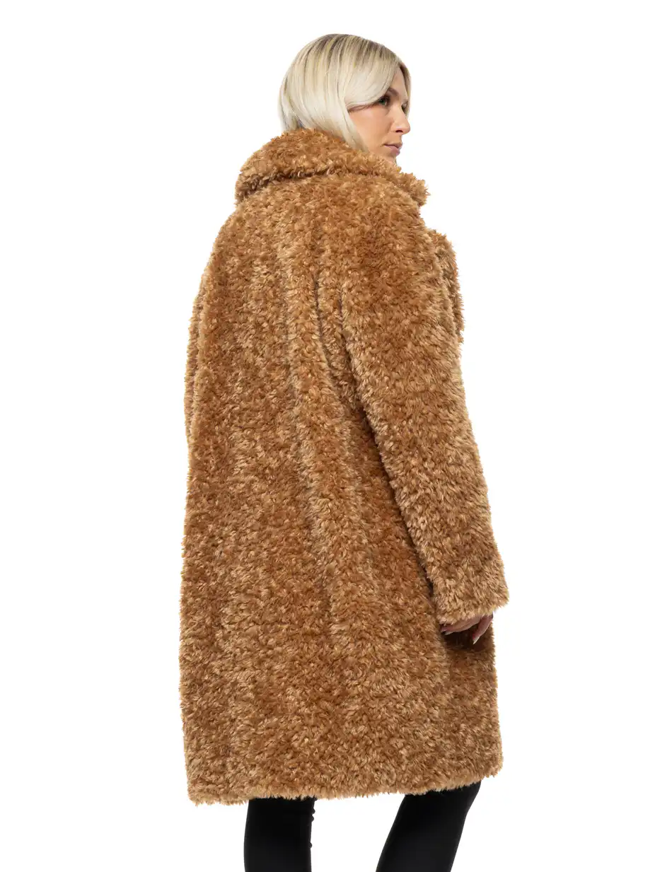 Splendid Γυναικείο μακρύ γούνινο πανωφόρι με γιακά 54-101-100 CAMEL