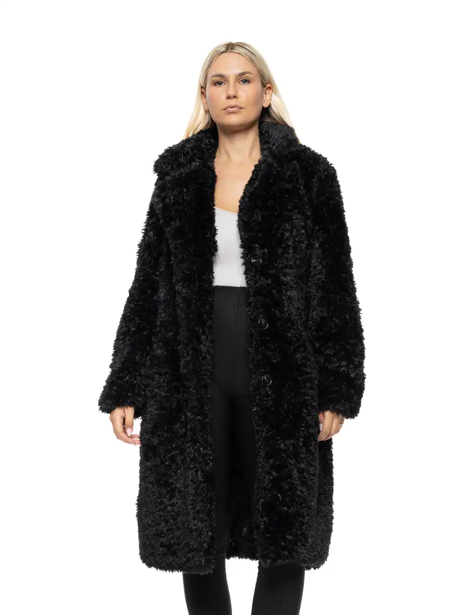 Biston Γυναικείο μακρύ γούνινο πανωφόρι με γιακά 54-101-101 BLACK