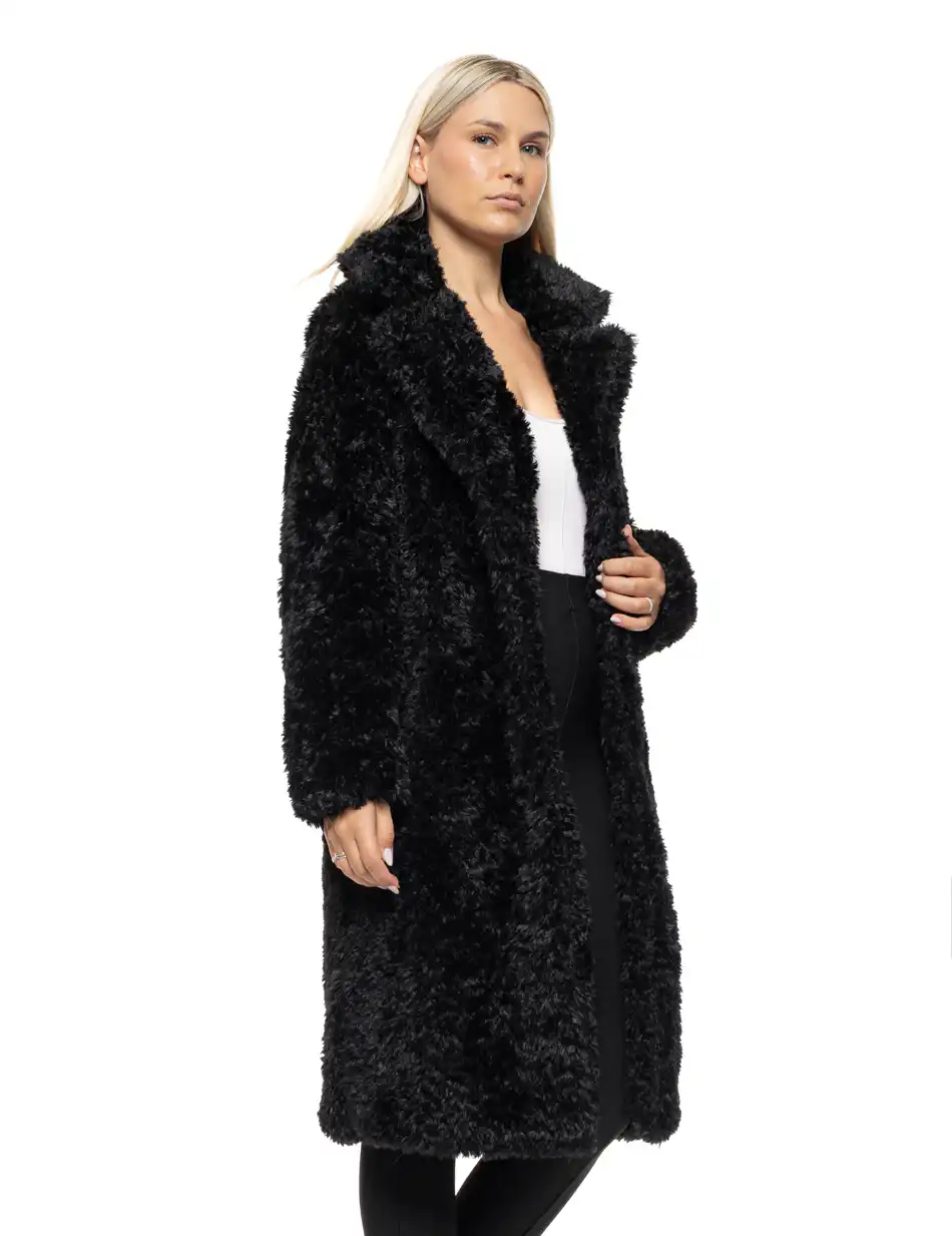 Biston Γυναικείο μακρύ γούνινο πανωφόρι με γιακά 54-101-101 BLACK