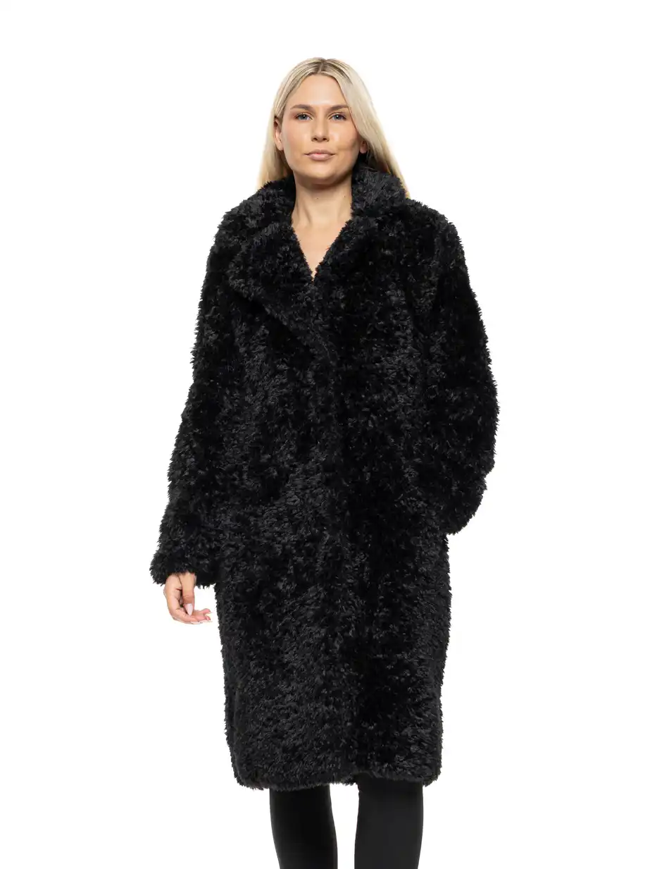 Biston Γυναικείο μακρύ γούνινο πανωφόρι με γιακά 54-101-101 BLACK
