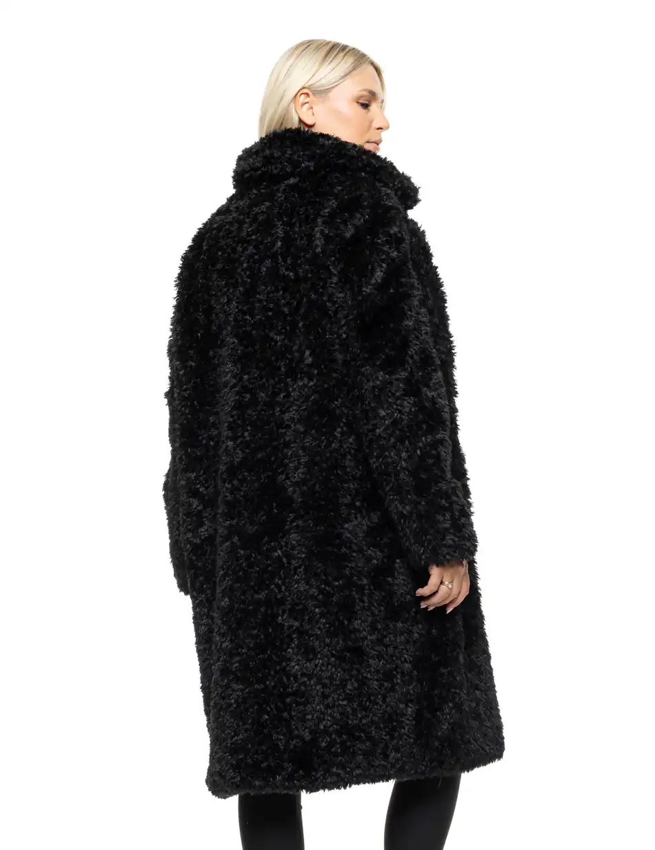 Biston Γυναικείο μακρύ γούνινο πανωφόρι με γιακά 54-101-101 BLACK