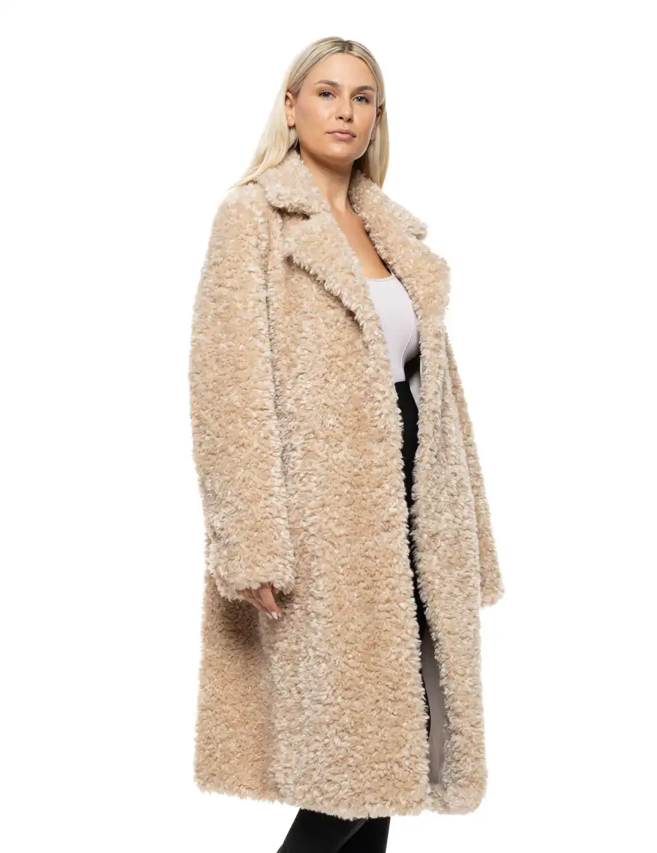 Biston Γυναικείο μακρύ γούνινο πανωφόρι με γιακά 54-101-101 BEIGE