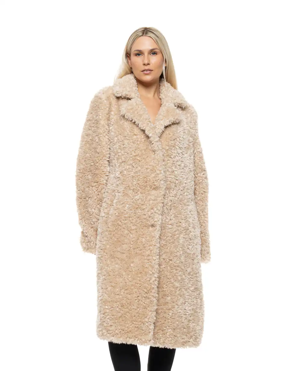 Biston Γυναικείο μακρύ γούνινο πανωφόρι με γιακά 54-101-101 BEIGE