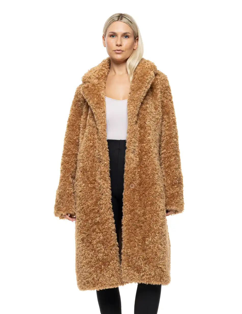 Biston Γυναικείο μακρύ γούνινο πανωφόρι με γιακά 54-101-101 CAMEL