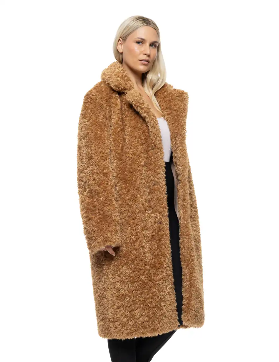 Biston Γυναικείο μακρύ γούνινο πανωφόρι με γιακά 54-101-101 CAMEL