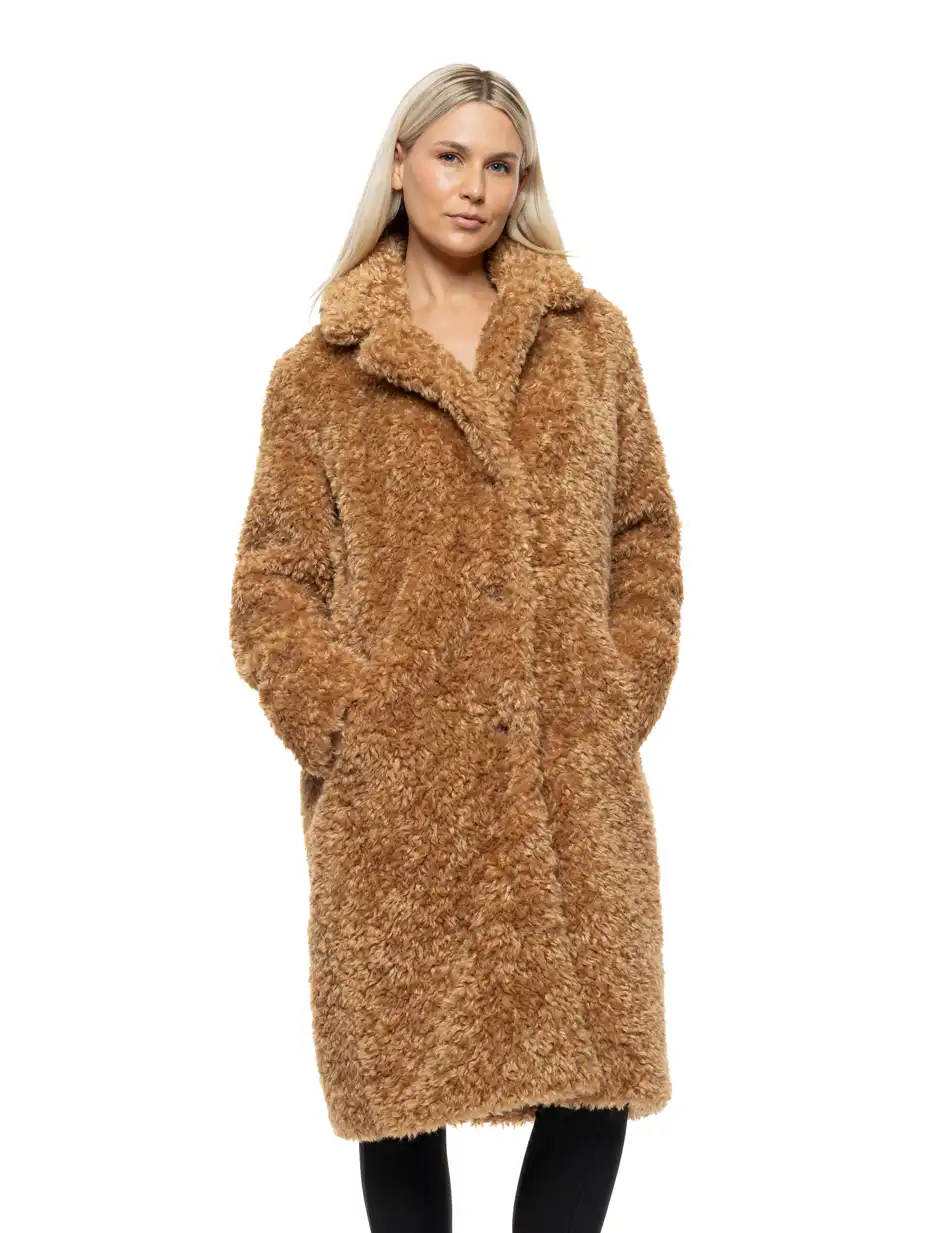 Biston Γυναικείο μακρύ γούνινο πανωφόρι με γιακά 54-101-101 CAMEL