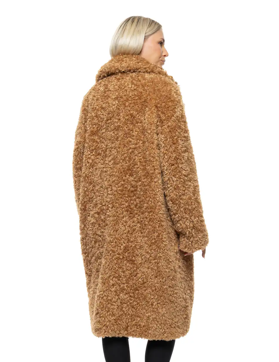 Biston Γυναικείο μακρύ γούνινο πανωφόρι με γιακά 54-101-101 CAMEL