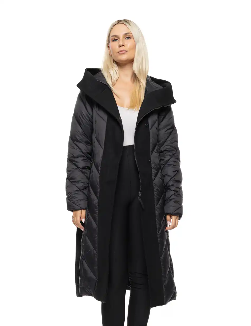 Splendid Γυναικείο μακρύ μπουφάν με ενσωματωμένη κουκούλα 54-101-105 BLACK