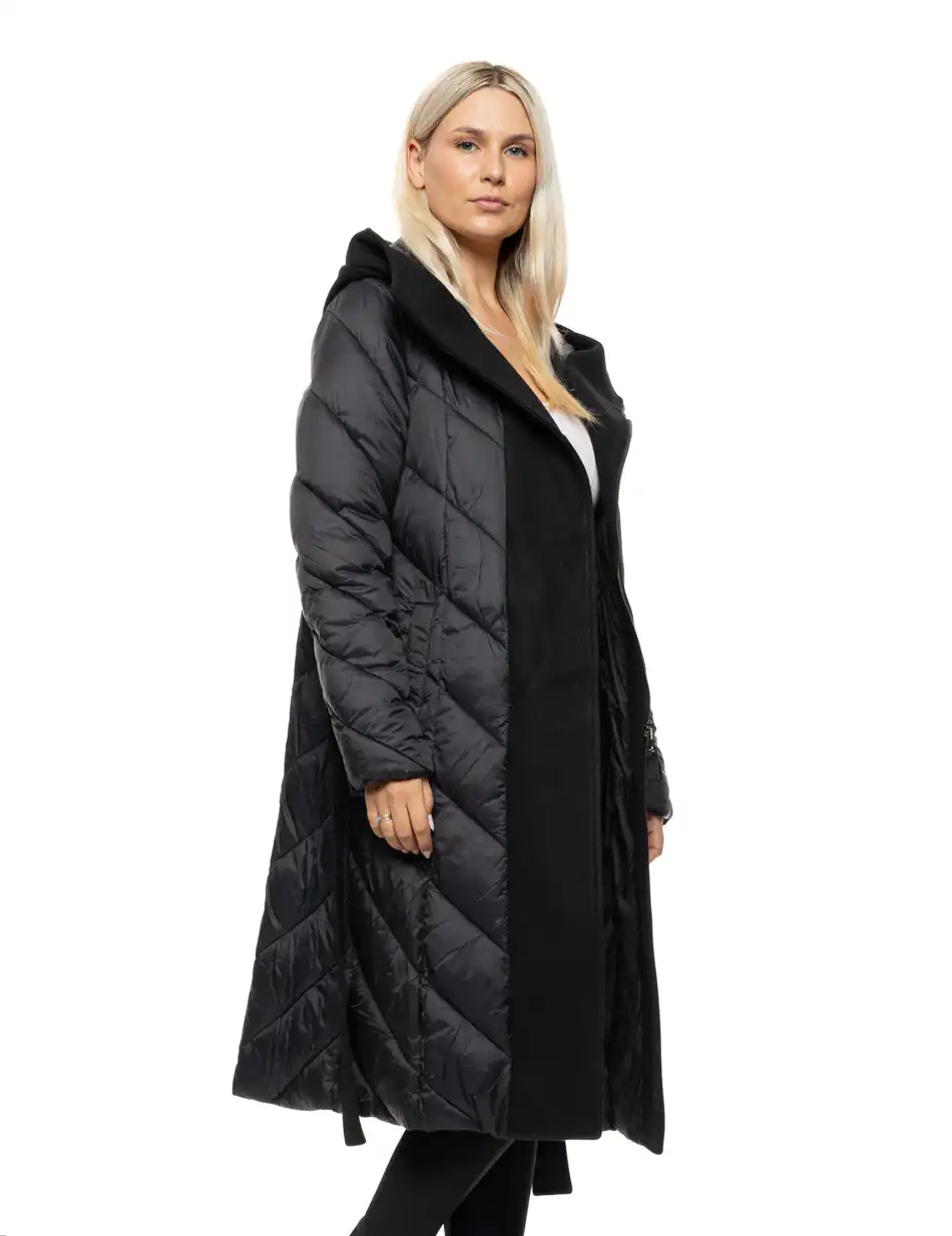 Splendid Γυναικείο μακρύ μπουφάν με ενσωματωμένη κουκούλα 54-101-105 BLACK