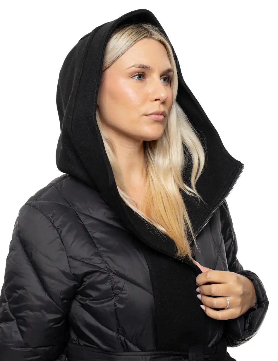 Splendid Γυναικείο μακρύ μπουφάν με ενσωματωμένη κουκούλα 54-101-105 BLACK