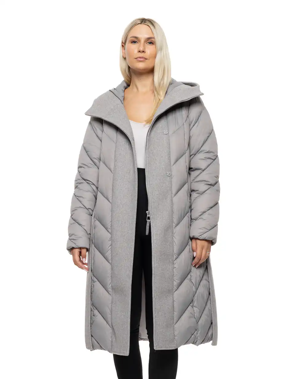 Splendid Γυναικείο μακρύ μπουφάν με ενσωματωμένη κουκούλα 54-101-105 GREY
